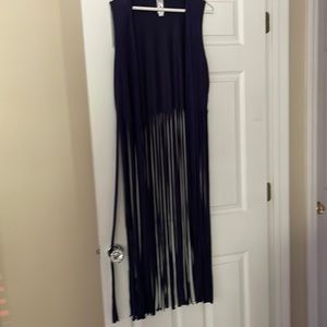 Navy blue fringed vest